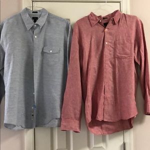 Two men’s j. crew button up shirts red and blue